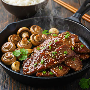Sizzling Soy-Glazed Beef with Garlic Mushrooms